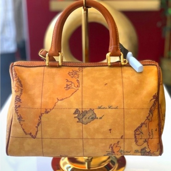 Alviero Martini Mini Leather Brown Map Handbag - Picture 1 of 5